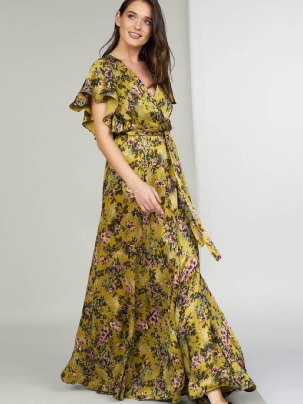 HUTCH Anthro Pietrina Floral Wrap Dress Maxi Flutter Sleeves Femme Prairie S